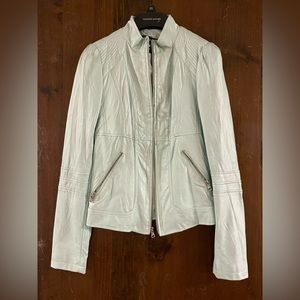 Guess faux leather moto jacket in ice blue color